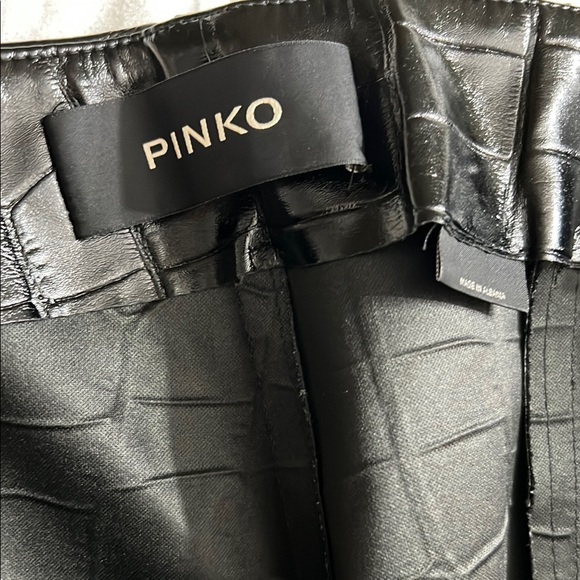 NWOT Pinko Black Faux Leather Croc-Embossed Pants - Picture 3 of 7